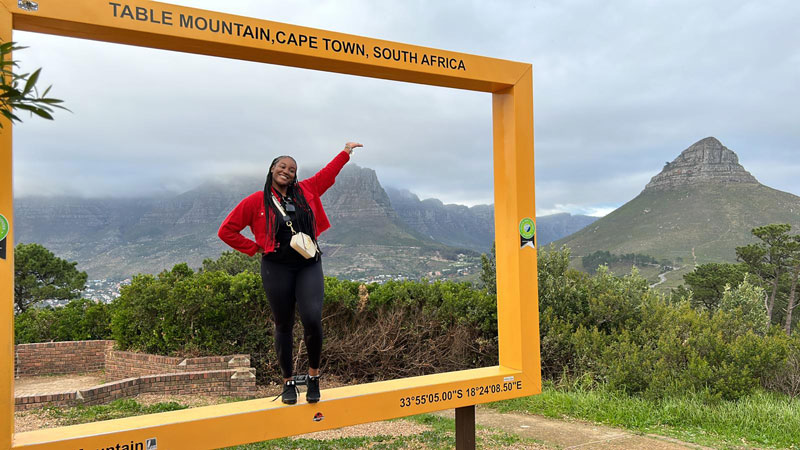 Woman posing in the Table Mountain square