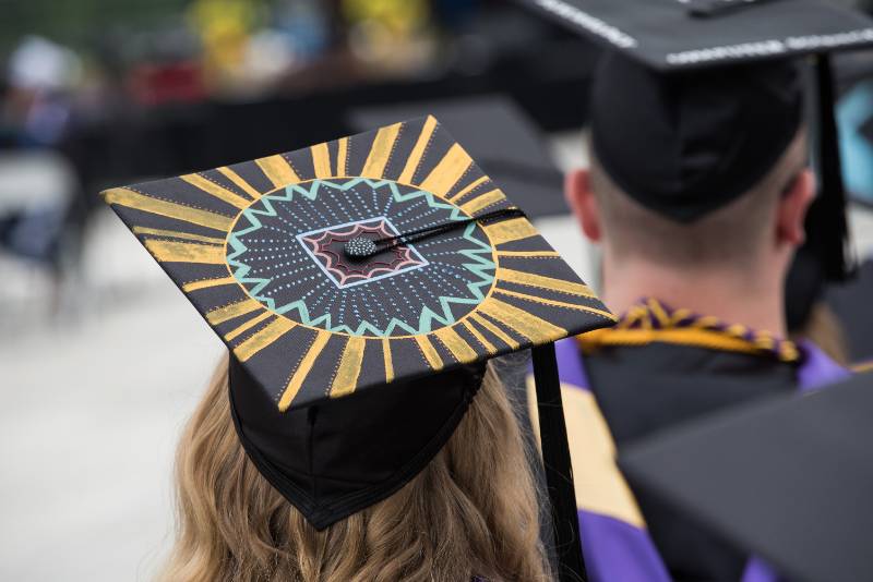 Top of student's cap decorated for commencement