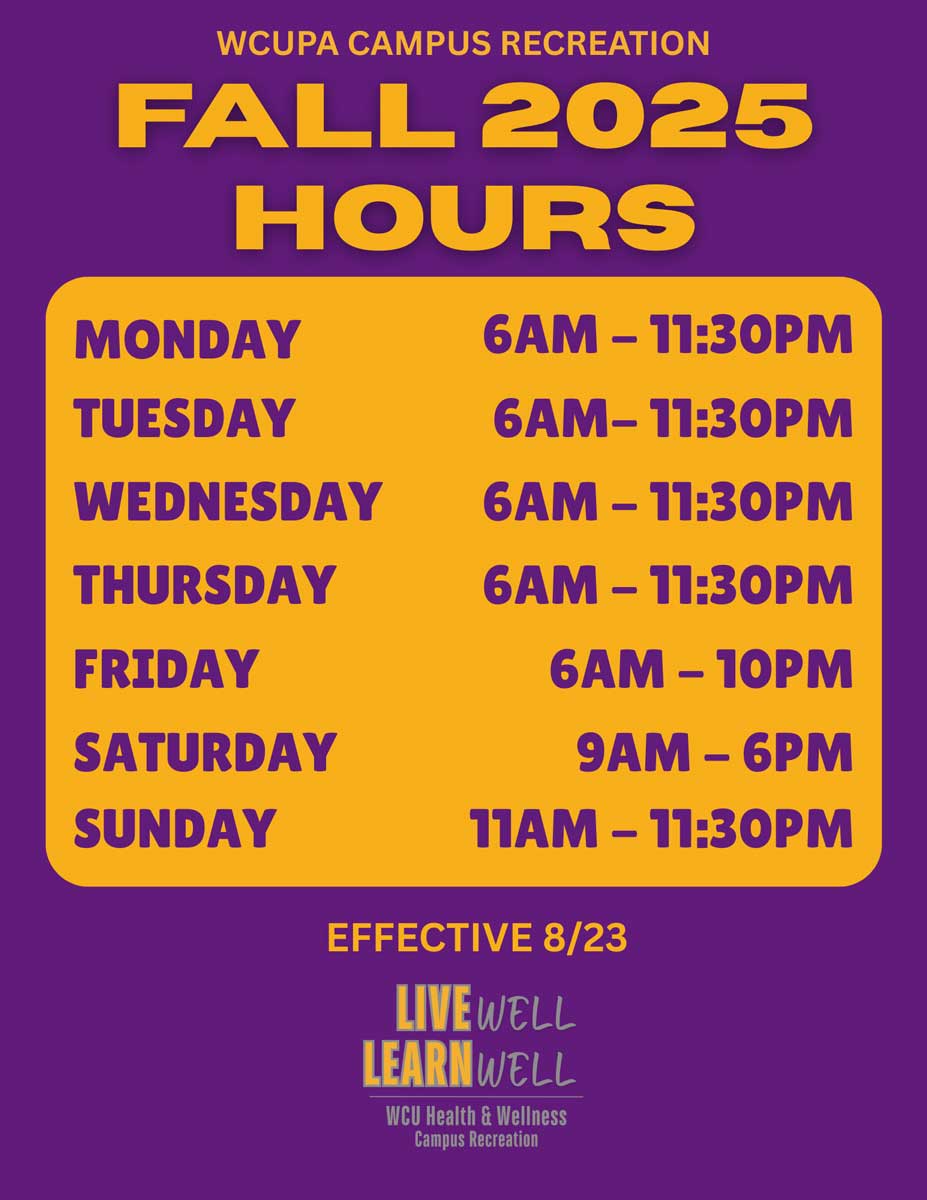 FALL 2025 HOURS: MONDAY 6AM - 11:30PM; TUESDAY 6AM- 11:30PM; WEDNESDAY 6AM - 11:30PM; THURSDAY 6AM - 11:30PM; FRIDAY 6AM - 10PM; SATURDAY 9AM - 6PM; SUNDAY 11AM - 11:30PM; Effective 8/23