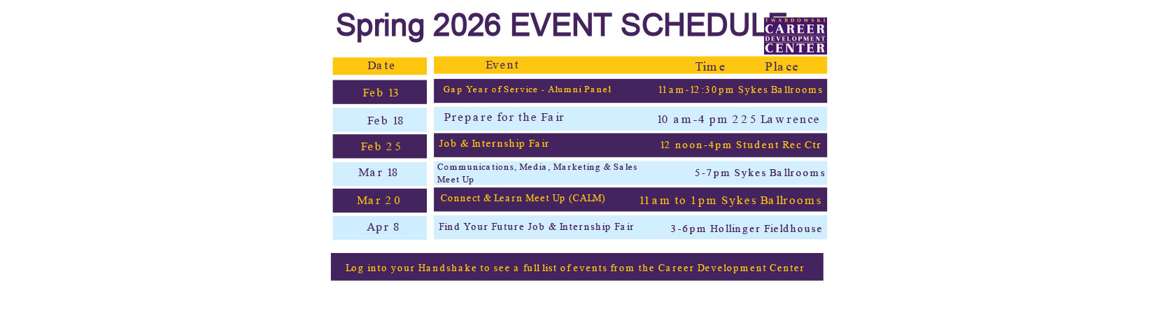 Spring 2026 Event Schedule