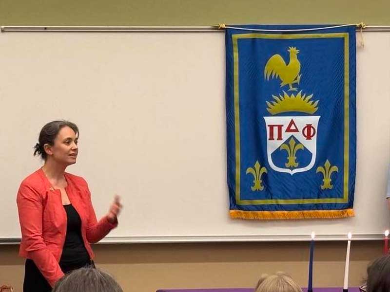 On April 3rd, 2025, the Xi Omega Chapter of Pi Delta Phi inducted 12 outstanding students and honorary members. Congratulations to them all! On that day, our Chapter was also honored by the visit of the French Consul of Philadelphia, Madame Marine Fraval-Vennel, and by the performance of composer, performer, and WCU professor Dr. Mark Rimple.