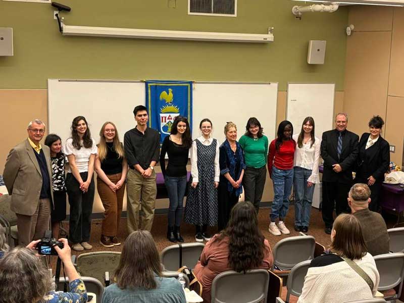 On April 3rd, 2025, the Xi Omega Chapter of Pi Delta Phi inducted 12 outstanding students and honorary members. Congratulations to them all! On that day, our Chapter was also honored by the visit of the French Consul of Philadelphia, Madame Marine Fraval-Vennel, and by the performance of composer, performer, and WCU professor Dr. Mark Rimple.