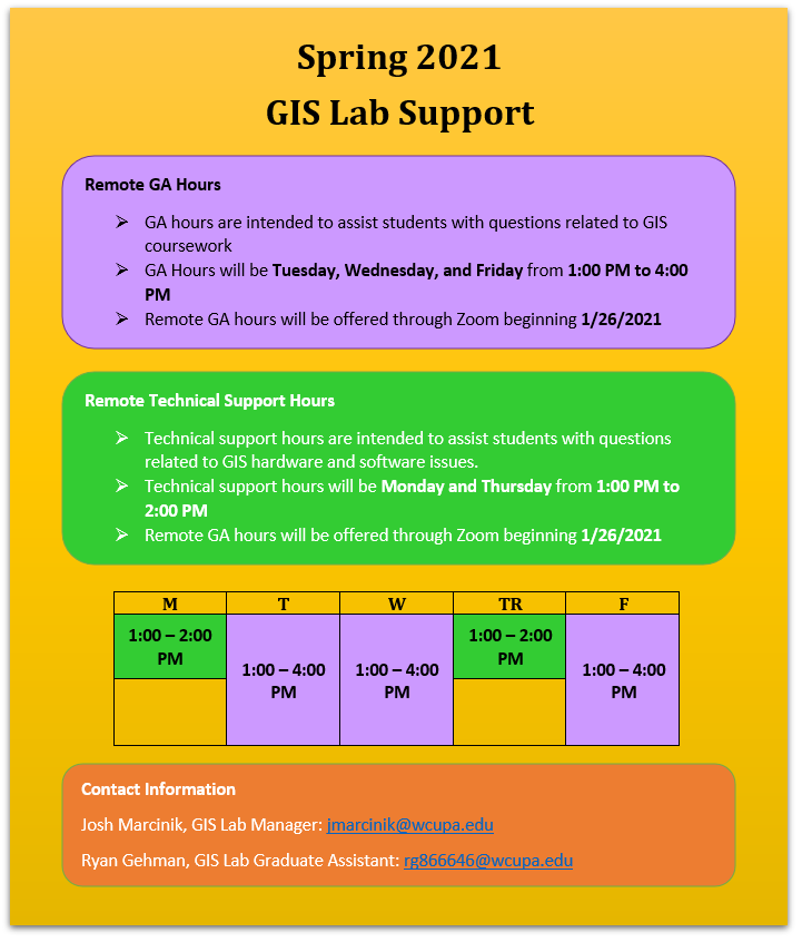 GIS Lab Support Schedule - WCU of PA