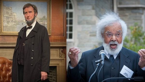 As pictured (l to r) in previous professional productions, Robert Gleason portrays Abraham Lincoln and Fred Morsell portrays Frederick Douglass.