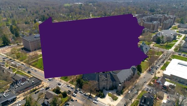 PA state on drone shot of campus