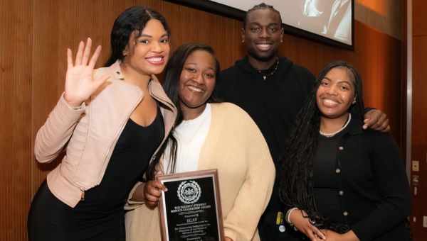 Pictured (L-R): Journey Washington, student co-host of the MLK Brunch, with ECAY members Mya Hill, Perez Abhuilmen, and Kyanna Randolph (president).