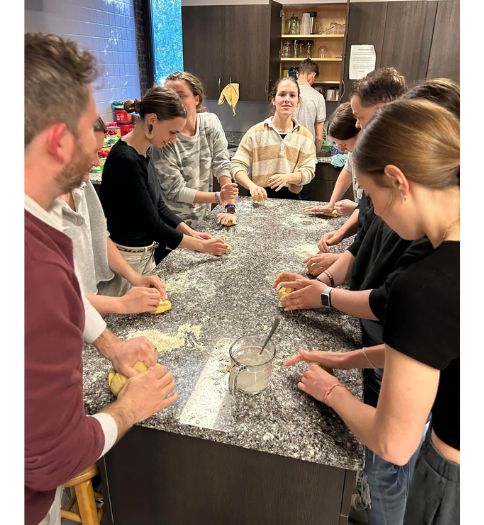 Dr. Michael A. Di Giovine, professor of anthropology at West Chester University, giving a cooking lesson of Padre Pio food at the WCU Newman Center. Dr. Michael A. Di Giovine, professor of anthropology at West Chester University, giving a cooking lesson of Padre Pio food at the WCU Newman Center.