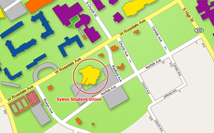 Map to Sykes Student Union