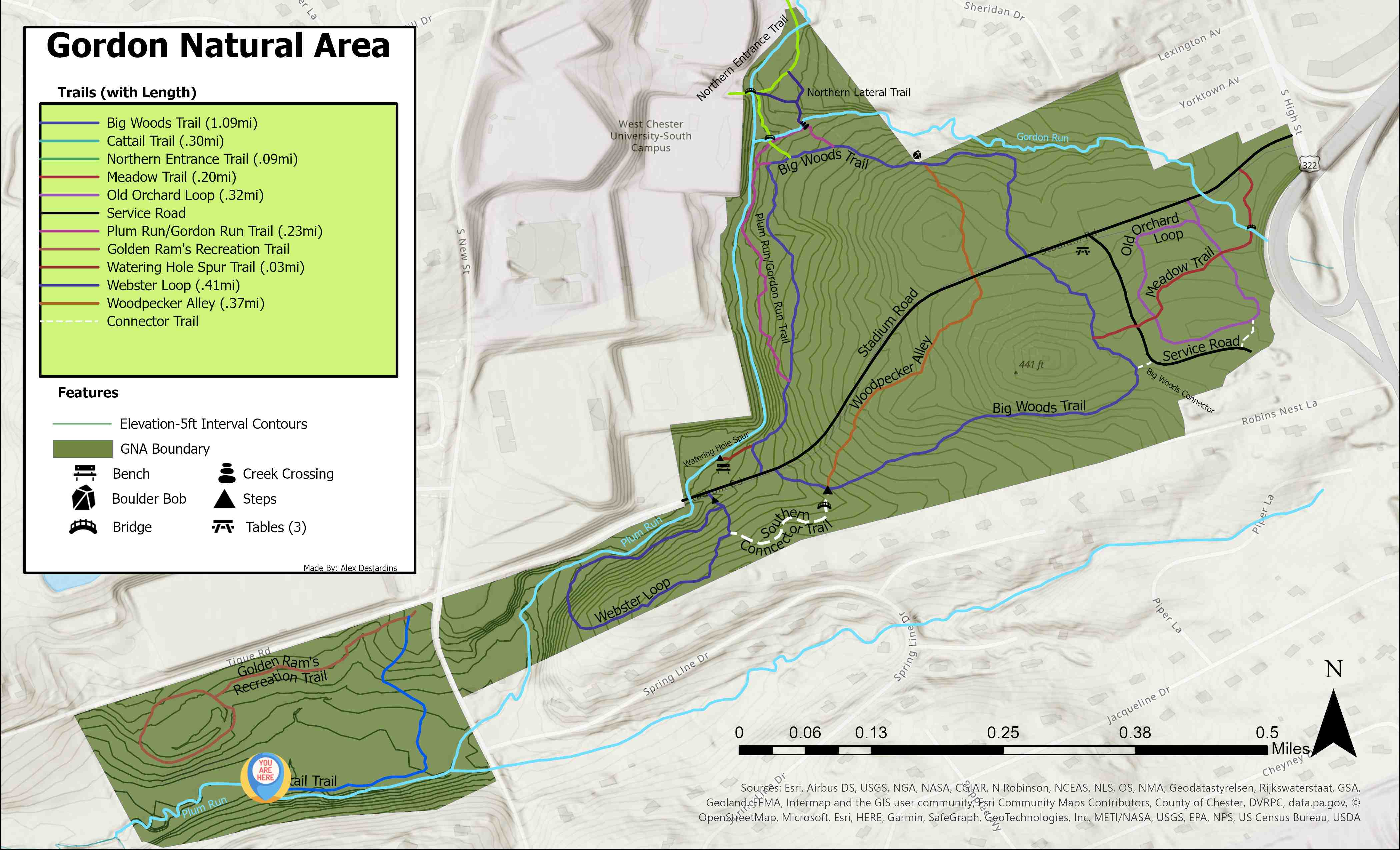 Map of the Gordon Natural Area trail system showing your current location