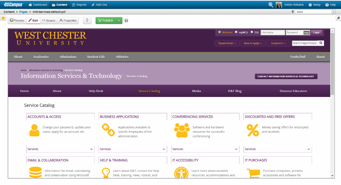 Screenshot of InfoServices Catalog in OU
