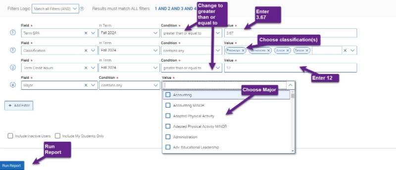 Creating a Dean's List Report in Navigate by Major 5