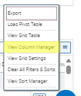 Report menu - view column manager