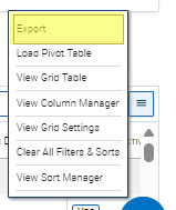 Report menu - export