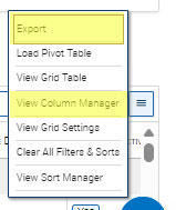 Report menu - export and view column manager