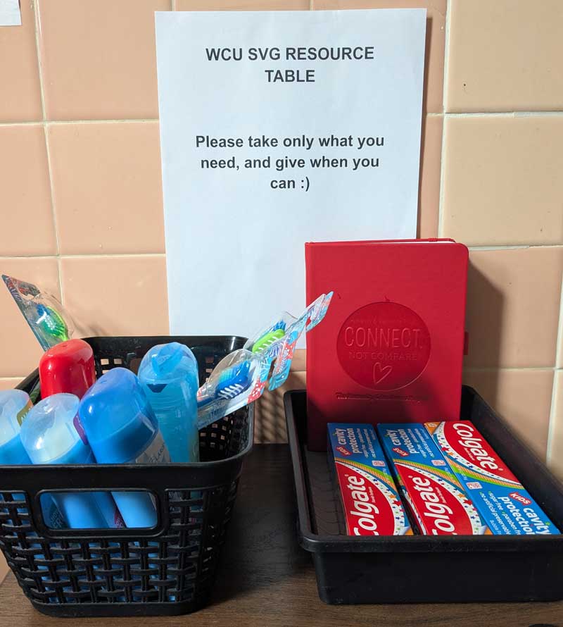 WCU SVG Resource table located in restroom at the Veterans Center