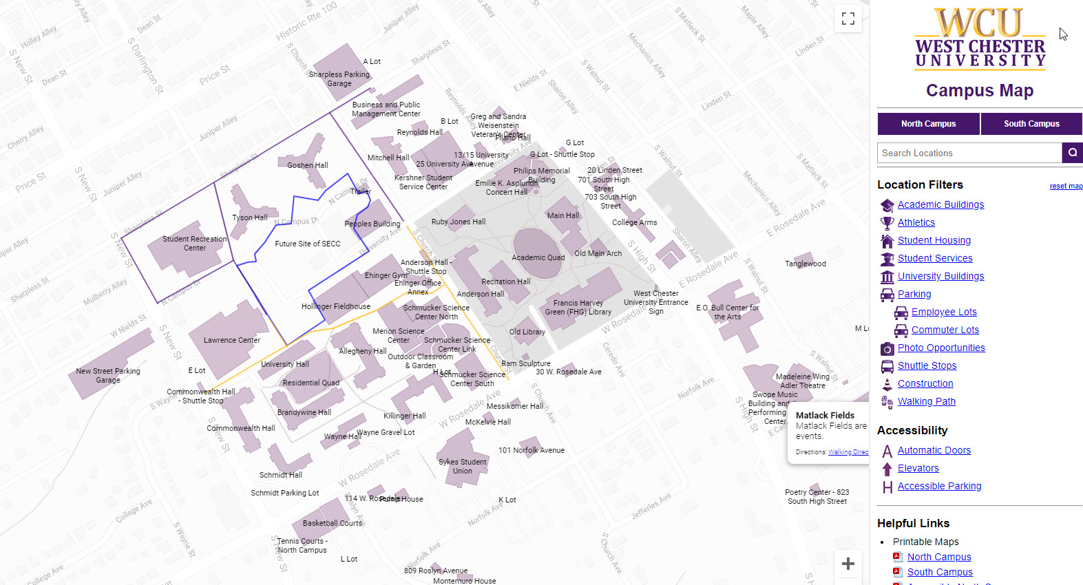 west chester university map